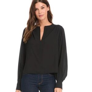 Karen Kane Black Long‎ Sleeve Split-Neck Blouse – Size Small – New with Tags